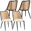 Coolbibila Modern Rattan Kitchen Dining Chairs Set Of 4,Boucle Upholstered Dining Room Chair,Woven Rattan Plaid Back Armless Kitchen Chair - 2 of 4