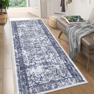 Vintage Floral Printed Distressed Rug for Living Room Retro Thin Washable Area Rugs for Bedroom Low Pile Non Slip Ultra Soft Carpet - 1 of 4