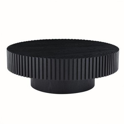 SYFERLORY 35.43'' Nesting Round Wood Coffee table for Apartment, Modern Living Room Coffee Table with Sturdy Pedestal ,BLACK