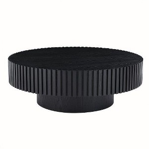 SYFERLORY 35.43'' Nesting Round Wood Coffee table for Apartment, Modern Living Room Coffee Table with Sturdy Pedestal ,BLACK - 1 of 1