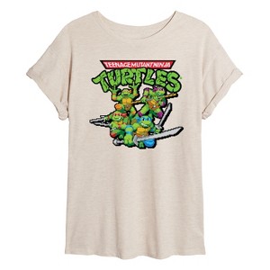 Women's - Teenage Mutant Ninja Turtles - Gaming Group And Logo Oversized Graphic T-Shirt - 1 of 4