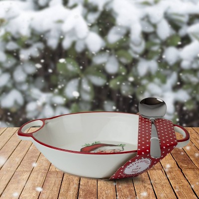 12" x 6" Ceramic Santa Serving Tray with Handles - Peppermint & Pine