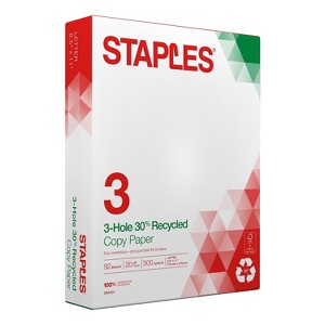 Staples 30% Recycled 8.5" x 11" Copy Paper 20 lbs 92 Brightness 500/RM 112370 - 1 of 2