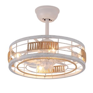 18" Industrial Cage Ceiling Fan, Rope and Gold Accents, 6-Speed,for Living Room, Dining, Cafe, or Vacation Home - 1 of 4