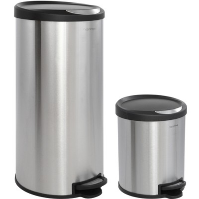 happimess Oscar Round 8-Gallon Step-Open Trash Can with FREE Mini Trash Can, Stainless Steel/Black