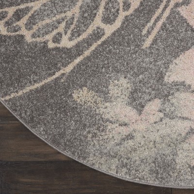 Elysian Blooms 63'' Grey and Pink Floral Round Area Rug