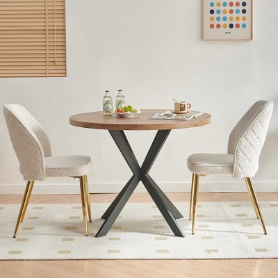 Grungis Boucle Armless Kitchen Chair Set of 2,Upholstered Dining Chairs with Metal Legs and Hollow Back for Dining Room,Kitchen