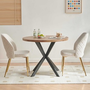 Grungis Boucle Armless Kitchen Chair Set of 2,Upholstered Dining Chairs with Metal Legs and Hollow Back for Dining Room,Kitchen - 1 of 4