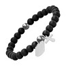 Steeltime Men's black lava and stainless steel beaded bracelet with cross and dog tag charms - 2 of 4