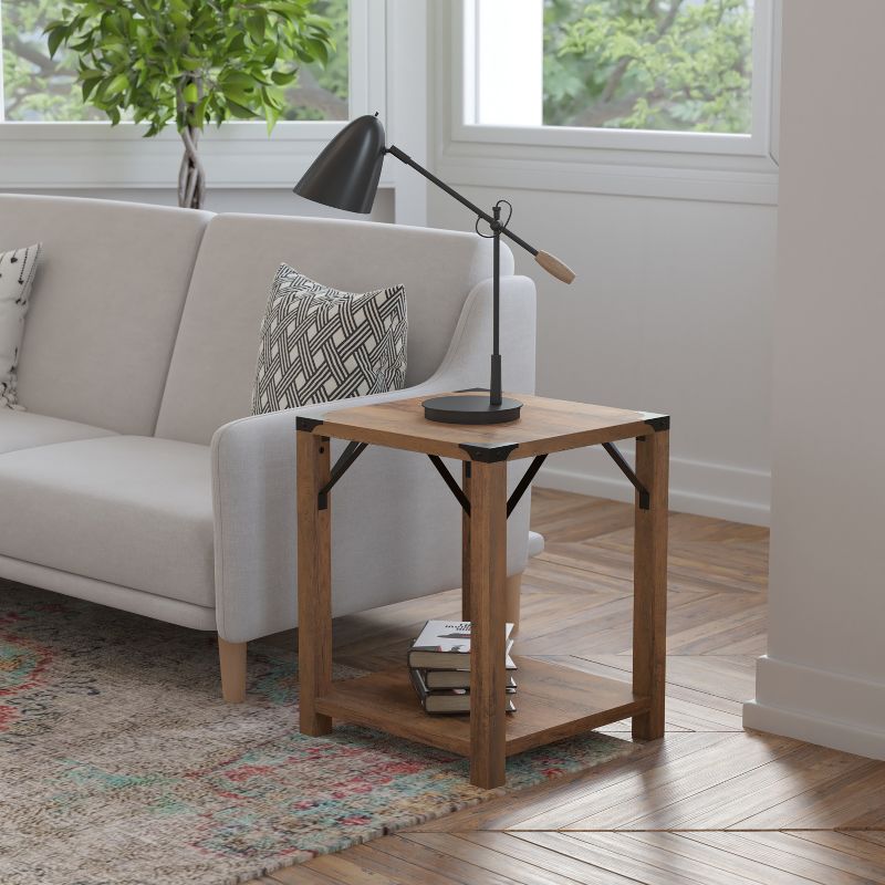 Flash Furniture Wyatt Modern Farmhouse Wooden 2 Tier End Table with Metal Corner Accents and Cross Bracing, 3 of 12