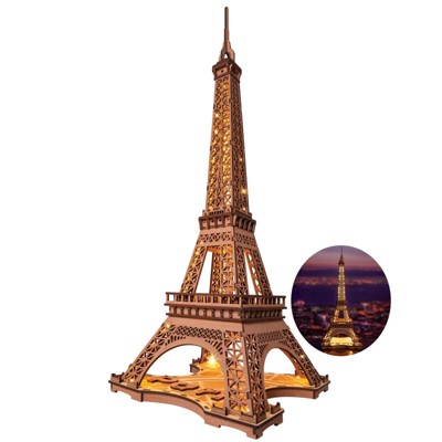 ROBOTIME Eiffel Tower 3D Wooden Puzzle, Craft Kits Architecture Construction Model for Teens Adult, Brown, 20.6"*13.7"*13.7"