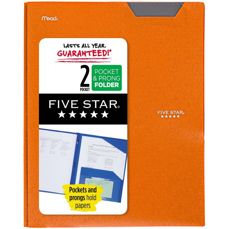 Five Star 2 Pocket Plastic Folder with Prongs Orange, 1 of 8