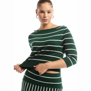 June + Vie by Roaman's Cropped Boat Neck Sweater - 1 of 4