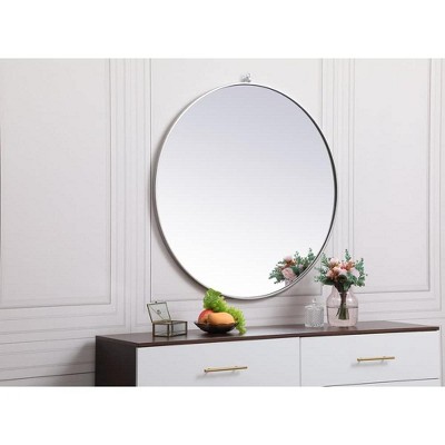 Contemporary White Wood 39" Square Wall Mirror with Metal Accents