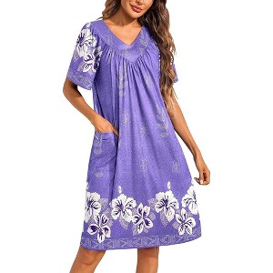 what is a moomoo dress Ilima Flower Lei Muumuu Dress Pull Over Fuchsia / XL main image 1