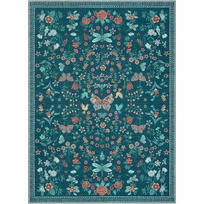Modern Floral Machine Washable Non-Slip Runner Rug - Low Pile Waterproof Carpet for Kitchen, Entryway, Bathroom, Laundry & Dorm