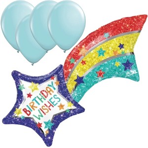 LoonBalloon 45 Inch Shooting Star Birthday Balloon with 4 latex balloons- Festive & Unique - 1 of 2