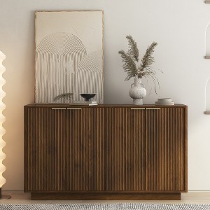 Lyngins Sideboard Buffet Cabinets with 4 Doors,Metal Handles,Corrugated Fluted Coffee Bar Cabinets with Storage,Credenzas for Kitchen,Entryway - 1 of 4