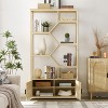 HDZNVF 7 Tiers Rattan Bookshelf Bookcases Storage Rack With Cabinet Natural - 3 of 4