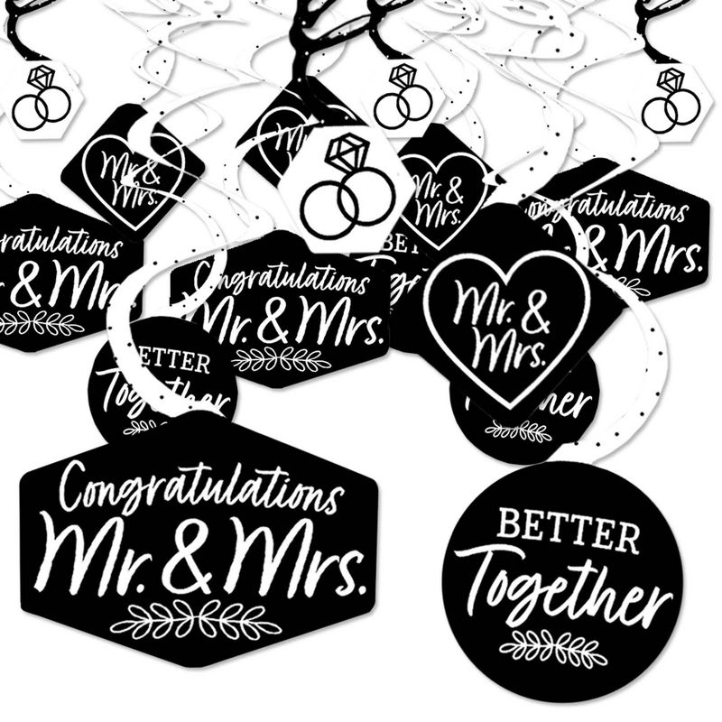 Big Dot of Happiness Mr. and Mrs. - Black and White Wedding or Bridal Shower Hanging Decor - Party Decoration Swirls - Set of 40, 1 of 9