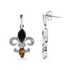 Haus of Brilliance Silver Onyx and Citrine with Diamond Accent Fleur De Lis Drop Stud Earrings - 3 of 4