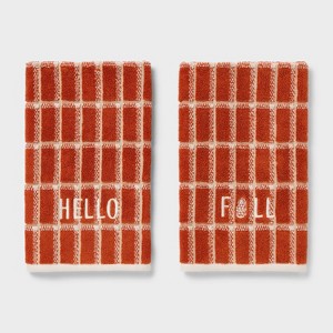 2pk 'Hello Fall' Plaid Hand Towel Set Orange - Room Essentials™ - 1 of 3