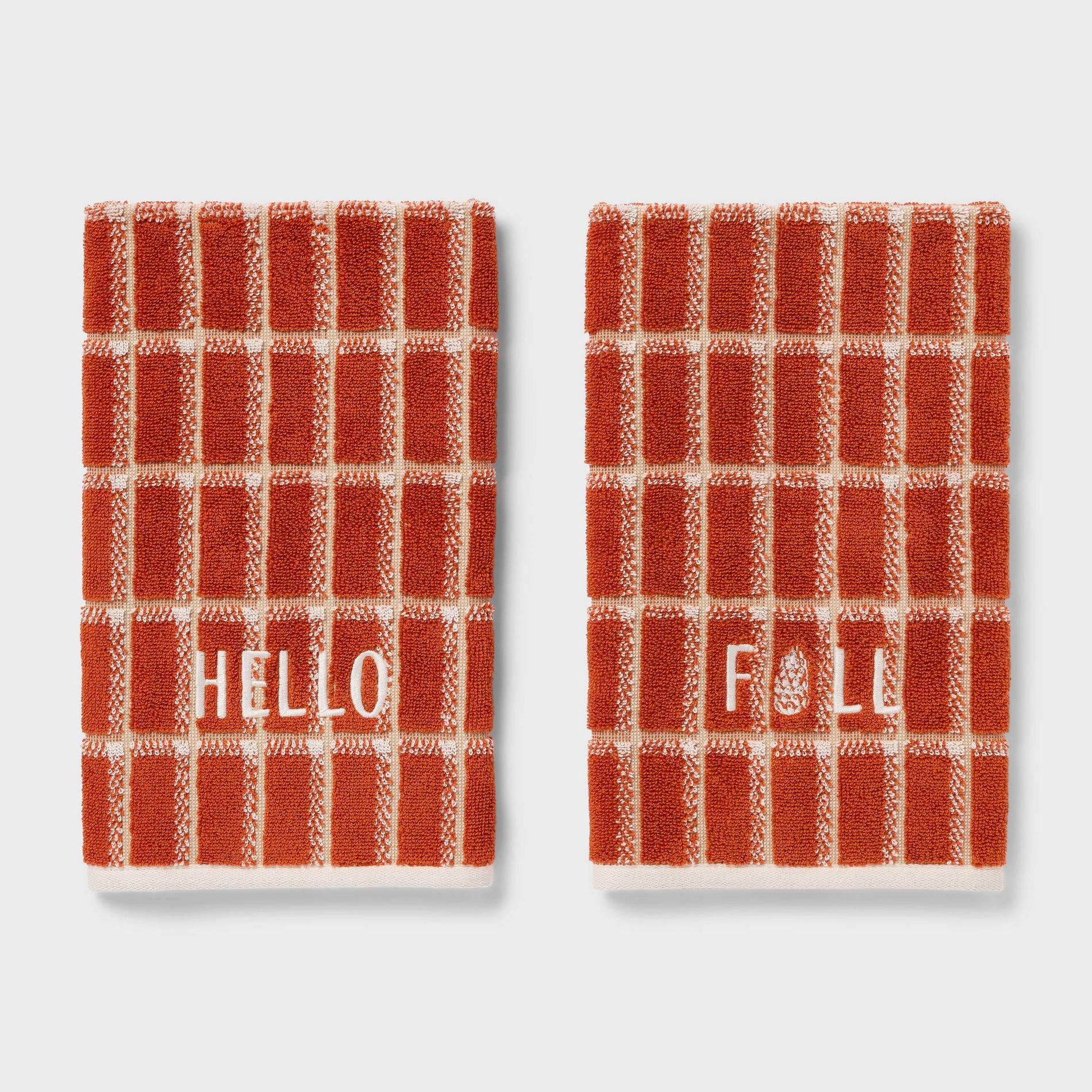 2pk 'Hello Fall' Plaid Hand Towel Set Orange - Room Essentials™