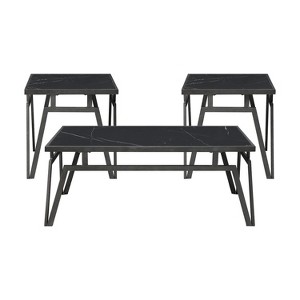 Vynxaria Series 22 in. Black Rectangular Stone End Table with Sintered Stone Top and Metal Base - 1 of 4