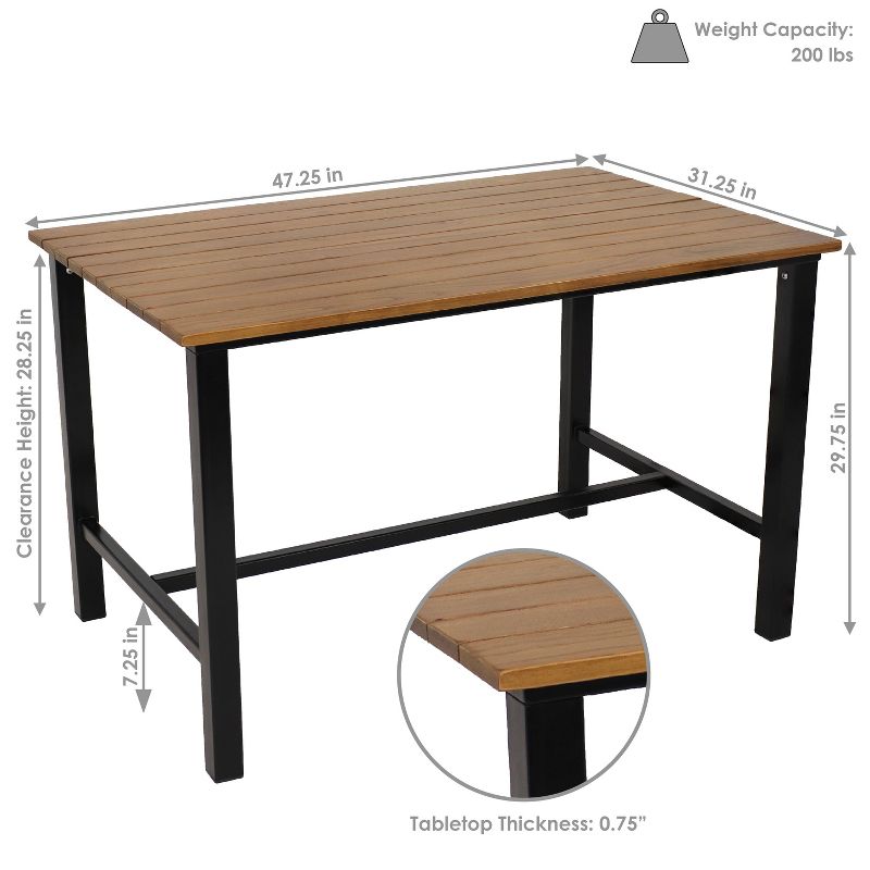 Sunnydaze European Chestnut Patio Dining Table with Steel Frame - 47.25" W x 31.25" D x 29.75" H, 4 of 10
