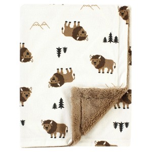 Hudson Baby Plush Blanket with Furry Binding and Back, Wild Buffalo, One Size - 1 of 2