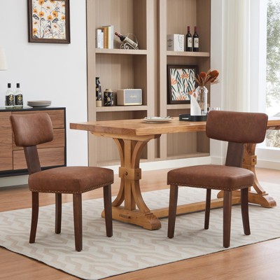 Dining Chairs Set of 2, Upholstered Mid Century Modern Kitchen Dining Room Accent Chairs with Faux Leather Cushion Seat