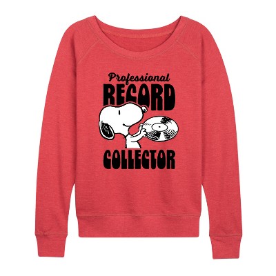 Women's - Peanuts - Record Collector Lightweight French Terry Wide Neck Long Sleeve Shirt