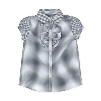 Hope & Henry Girls' Ruffle Front Shirt with Puff Sleeves, Toddler