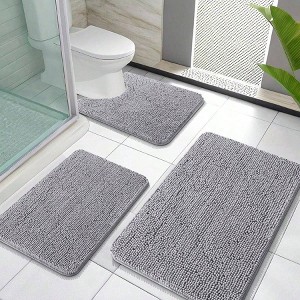 Bathroom Rug Set, 3 - Piece Soft , Quick - Dry, Grey, 30x20+24x16+24x20 - 1 of 4