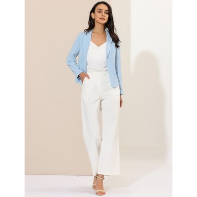 INSPIRE CHIC Women's Open Front Office Long Sleeve Lightweight Printed Floral Cropped Suit Blazer Small Sky Blue-Solid — фото 3
