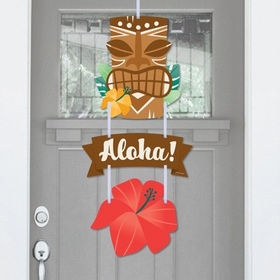 Big Dot of Happiness Tropical Luau - Hanging Porch Hawaiian Beach Party Outdoor Decorations - Front Door Decor - 3 Piece Sign