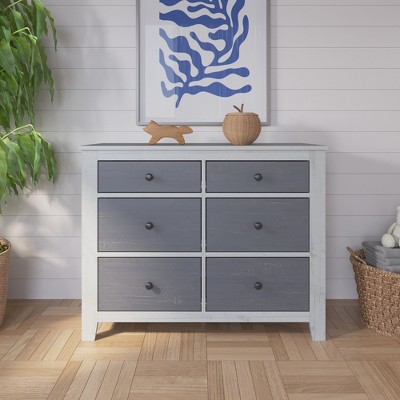Child Craft Ocean Grove 6 Drawer Dresser for Nursery or Bedroom,  Anti-Tip Kit Included to Prevent Tipping, Non-Toxic, Baby Safe Finish (White/Gray)