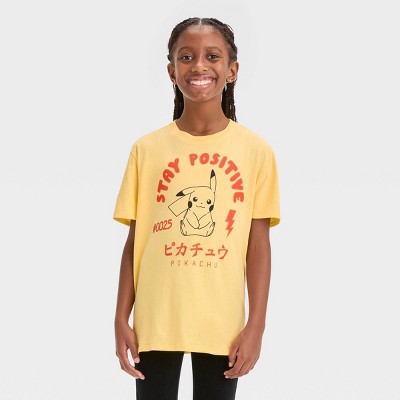 Girls&#39; Pokemon Pikachu Stay Positive Short Sleeve Graphic T-Shirt - Yellow S