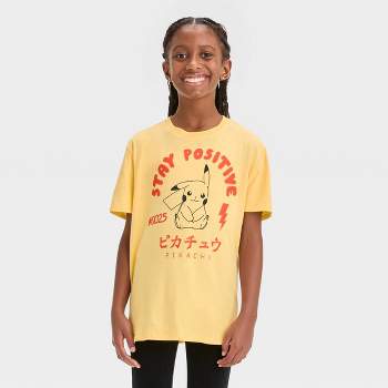 Girls' Pokemon Pikachu Stay Positive Short Sleeve Graphic T-Shirt - Yellow