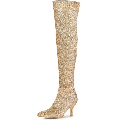 Allegra K Women's Glitter Pointed Toe Stiletto Heel Over The Knee High ...