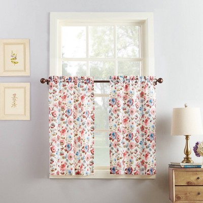 54" x 36" Blue Floral Polyester Kitchen Curtain Set