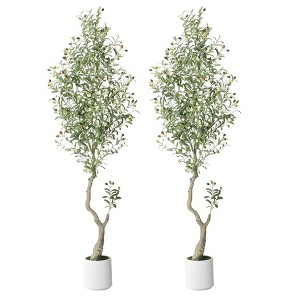 Whizmax Artificial Olive Tree - Faux Potted Plant in White Planter with Green Moss, Indoor Decor for Home, Office, Living Room - 1 of 4