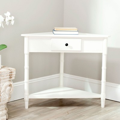 White Triangular Wood Corner Desk with Storage