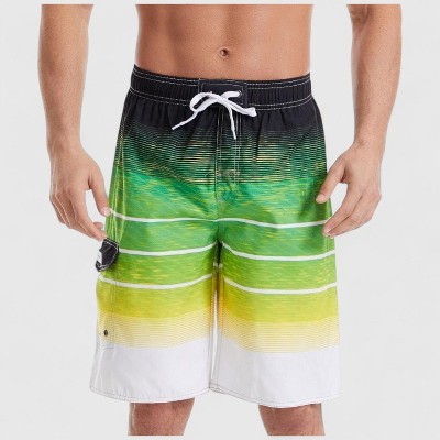 Anna-Kaci Men's Stripe Swim Shorts with Cargo Pocket and Adjustable Drawstring Waist