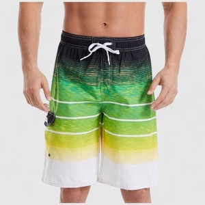 Anna-Kaci Men's Stripe Swim Shorts with Cargo Pocket and Adjustable Drawstring Waist - 1 of 4