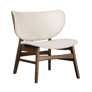 Royal Hampton Accent Chair, Winged Back Beige Boucle Fabric, Walnut Brown Wood - 1 of 1
