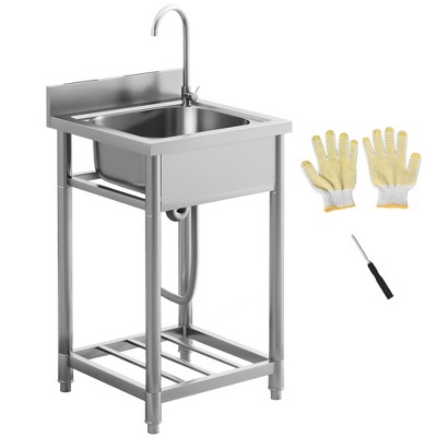 HOMCOM Inch Utility Sink Stainless Steel Sink with Cold and Hot Water Pipe and Storage Shelf for Laundry Garage