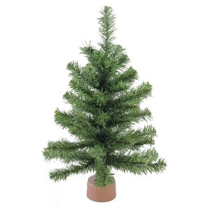 Northlight 1.5 FT Mini Canadian Pine Medium Artificial Christmas Tree with Faux Wood Base, Unlit - 1 of 4