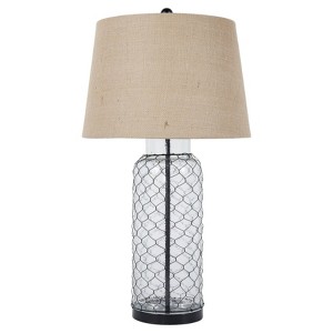 Sharmayne Transparent Glass Table Lamp - Signature Design by Ashley: Coastal Chic Farmhouse Decor, Linen-Weave Shade, UL Listed - 1 of 3