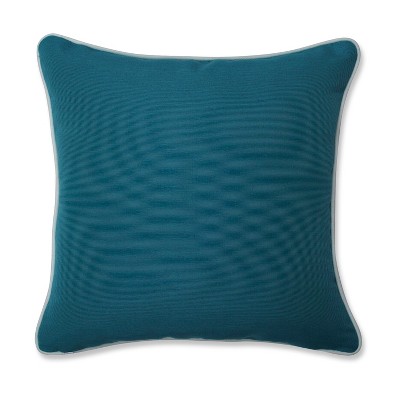 Teal and Off-White Embroidered Square Throw Pillow